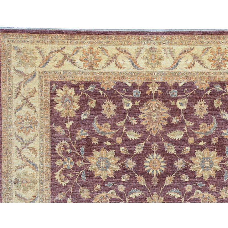 Tapis beige et rouge noué à la main de haute qualité