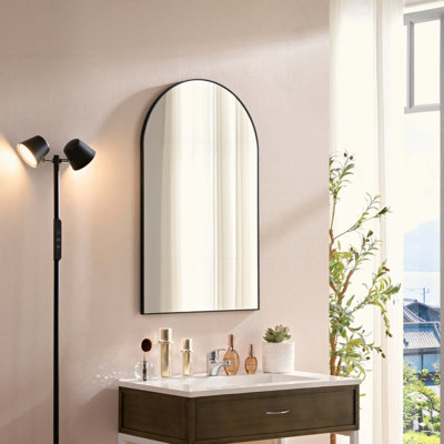 Miroir mural, cadre en métal, miroir arqué, cadre en métal, miroir de coiffeuse rond
