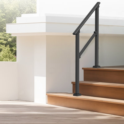 MettyMetal 2-Step Handrail - Adjustable Outdoor Stair Railing For Porch, Deck & Indoor Steps (Black)
