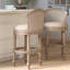 Tabouret de bar gris avec dossier pivotant à 180 degrés, siège et dossier rembourrés de couleur beige, hauteur de 31 pouces, structure en bois massif, dossier pivotant à assemblage rapide beige, confortable pour boire