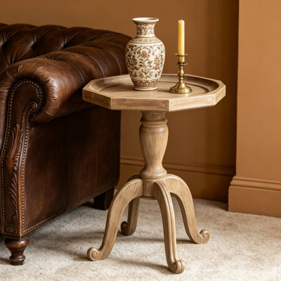 Table de bout rustique à plateau octogonal rustique, table d'appoint de style campagnard avec pieds en trépied, table à piédestal à finition bois délavé, table d'appoint et table de chevet polyvalente pour le salon, la chambre à coucher, le vestibule