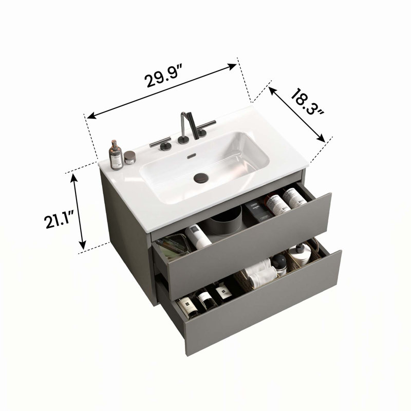 Meuble-lavabo luxueux avec rangement amélioré et design élégant, Gris