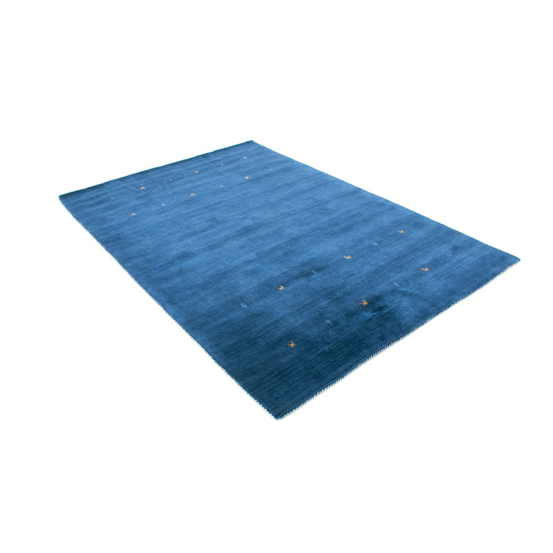 Handwoven Wool Gabbeh Uni Blue Rug, Rectangle 80 x 150cm