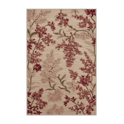 Machine Washable Botanical Beige Area Rug