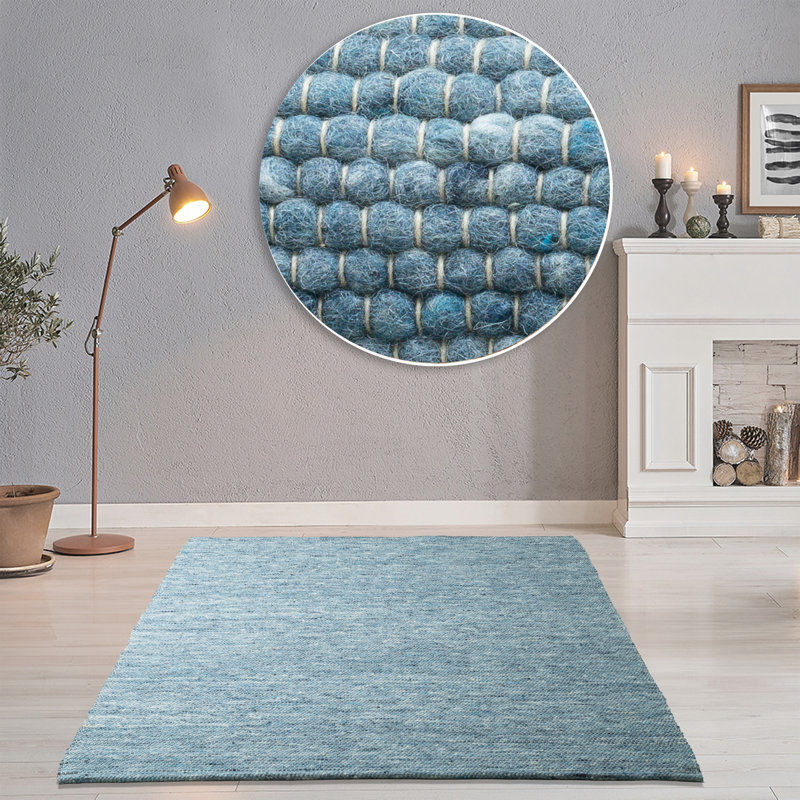 Hand Woven Wool Blue Indoor Rug, Runner 70 x 140cm