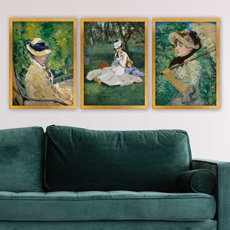 Superbe ensemble de peintures décoratives encadrées (3 pièces) de 21,7 po x 29,5 po chacune | Cadre 100% bois avec polystyrène de 0,8 pouce | Impression numérique UV | Parfait pour la décoration murale de salon, de bureau et de galerie
