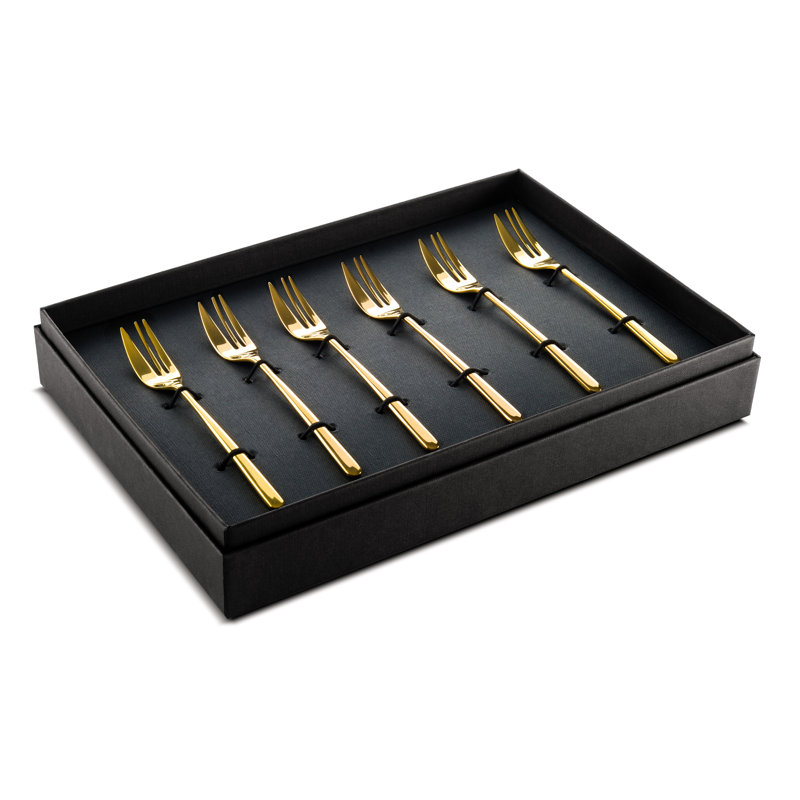 Ensemble de 6 fourchettes à gâteau Linea - or, Doré