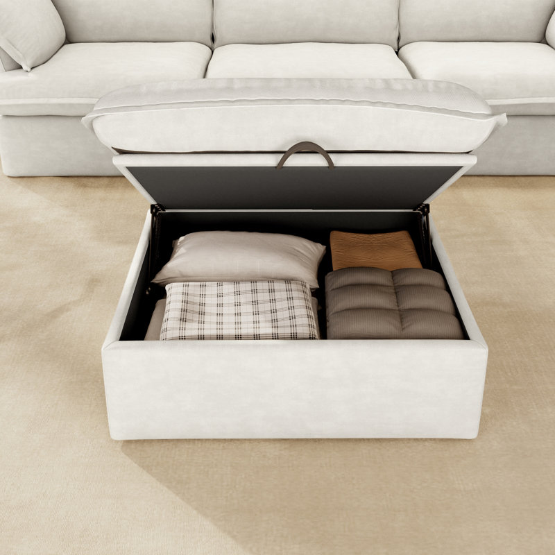 Canapé modulaire modulaire 4 pièces 4 pièces, Mélange de lin de couleur naturelle, Blanc