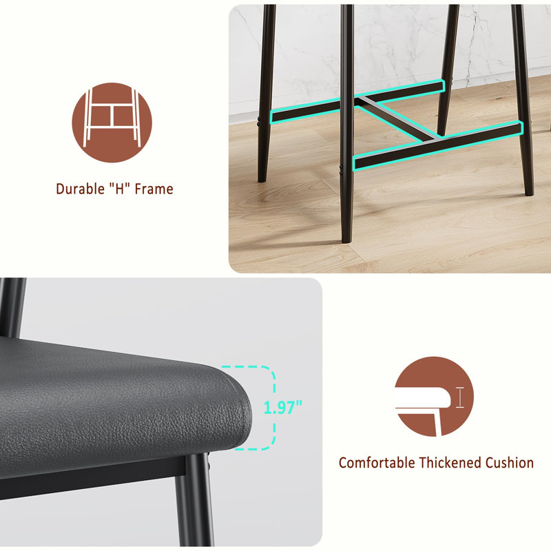 Black Bar Stools Set of 2, 26.5" Counter Height with Armrests & Footrest, 300Lbs Capacity, Upholstered Thick Cushion Bar Chairs for Kitchen/Bar