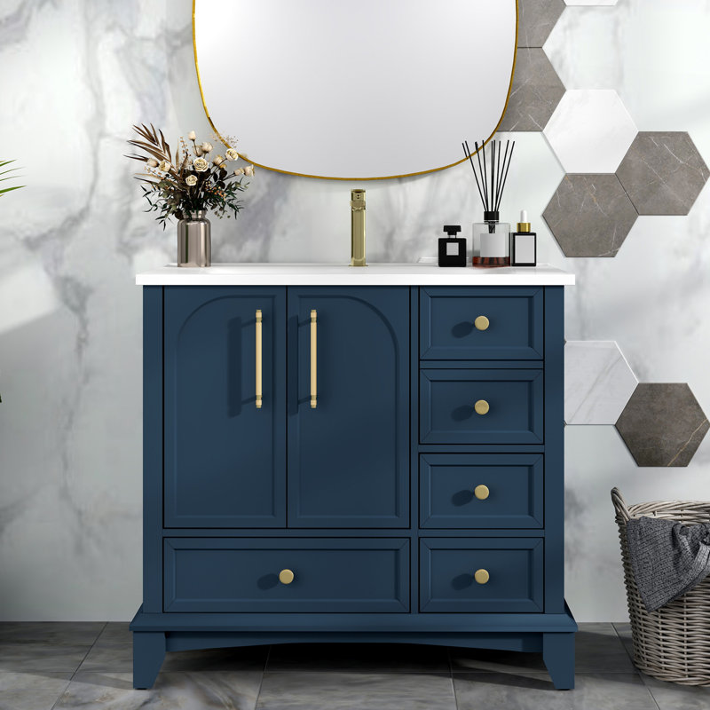 Meuble-lavabo classique 36 "avec lavabo en céramique, Bleu