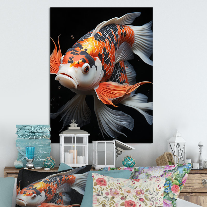 Orange Kois, poissons, contrastes audacieux - animaux, art mural en métal, H 20 po x l 12 po x P 1 po