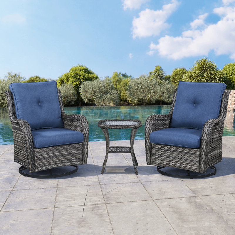 Chaise berçante en osier avec coussins Schutt, Bleu