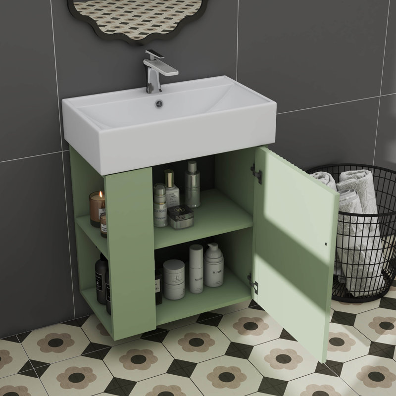 Meuble-lavabo mural 21,6 po avec lavabo et rangement ouvert à gauche, Vert
