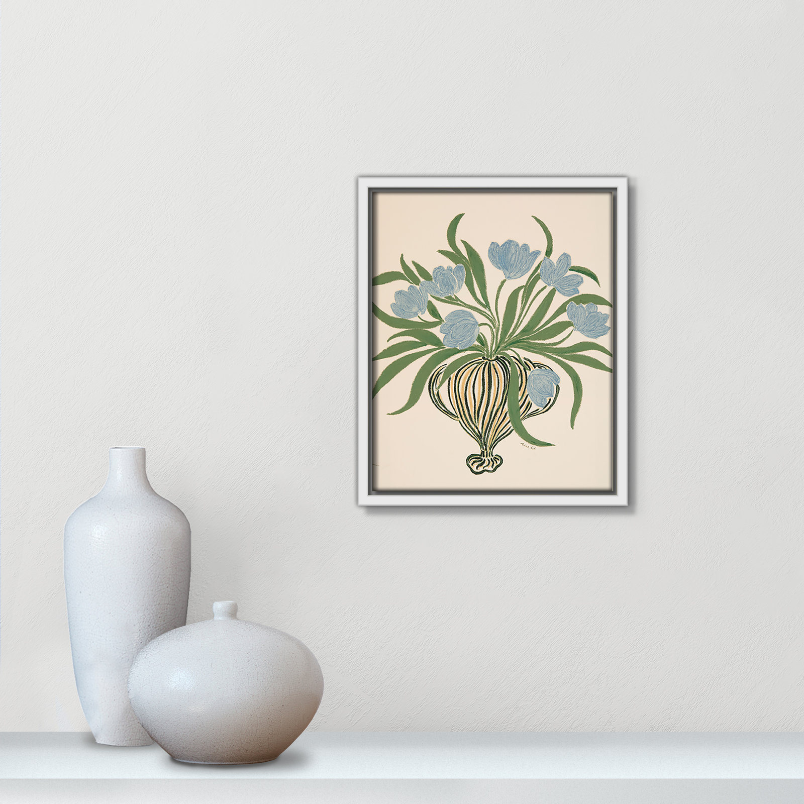 Colette "La Poire Blue Tulips" Print, 11.5" H x 9.5" W, White