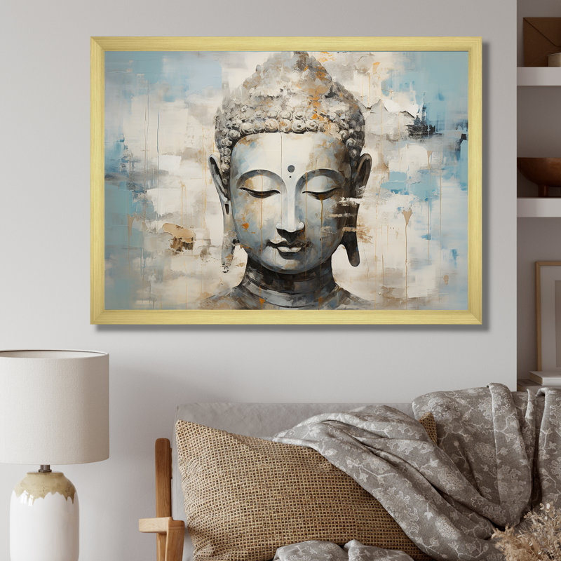 Simple Bouddhism Statue III - Bouddhisme, art mural, H 34 po x l 44 po x P 1,5 po, Cadre doré