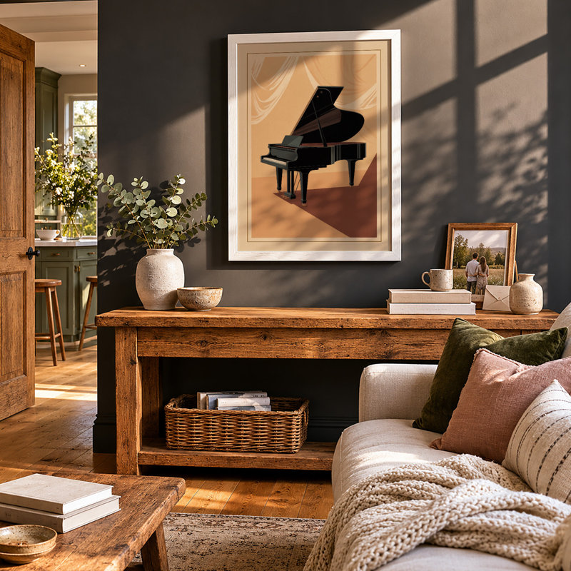 Geometric Piano Art Deco - Framed Print, A2 - 59.4 x 42.0 cm, White