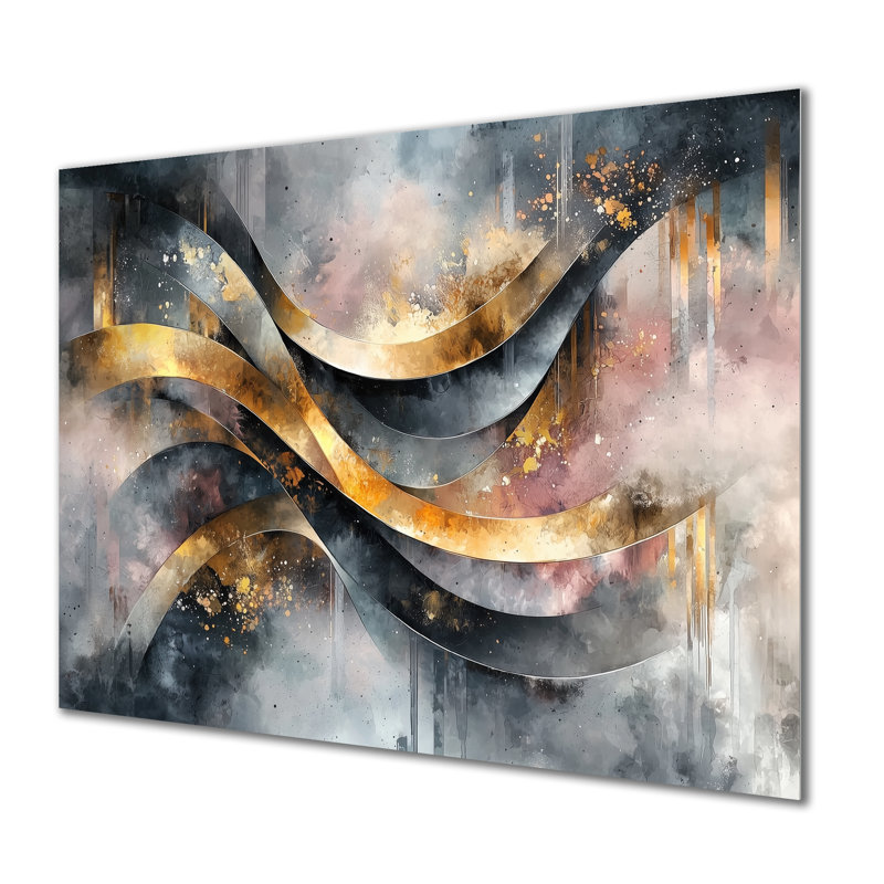 «Geometric Ink Pulse V», reproduction d'art moderne en métal, spirales abstraites en métal, H 12 po x l 20 po