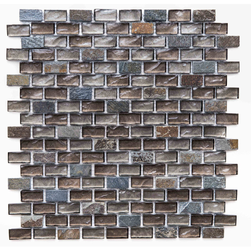 Victory Arctic 12" X 12" Glass Brick Joint Mosaic Wall Tile, Brown