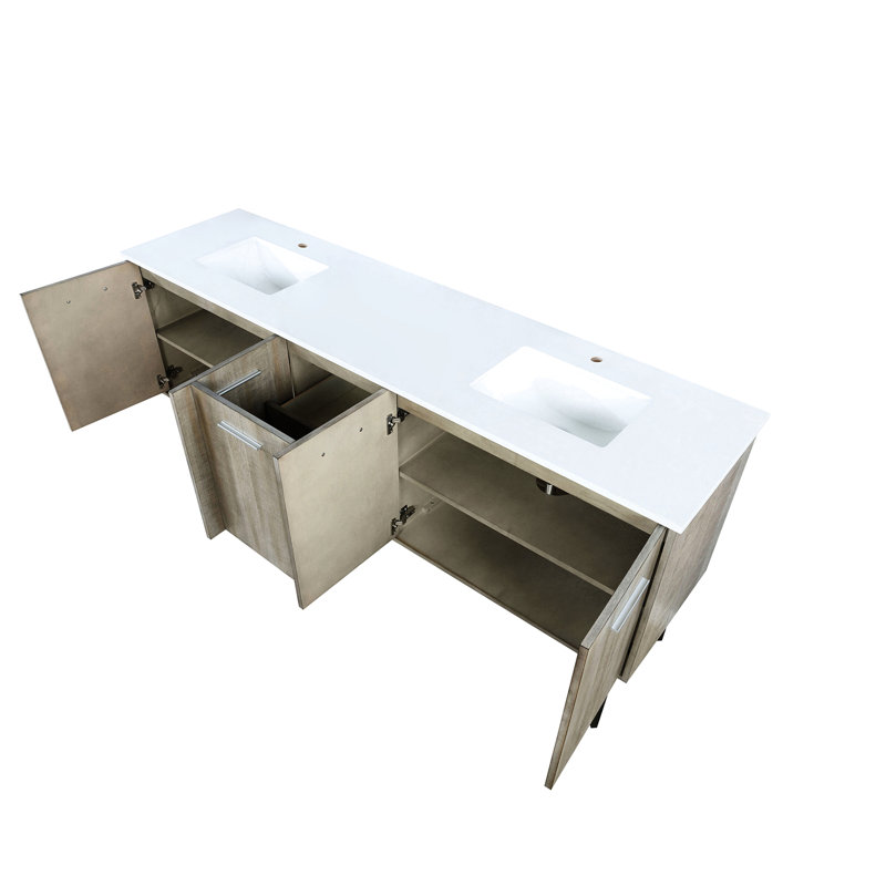 80 po Meuble-lavabo large et rustique avec comptoir en marbre - bois massif, fermeture en douceur, comptoir à teinture double, 2 armoires et tiroir
