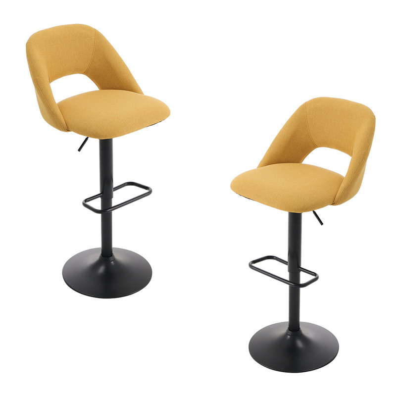 Nesly Swivel Upholstered Adjustable Height Counter Stool with Metal Frame, Yellow