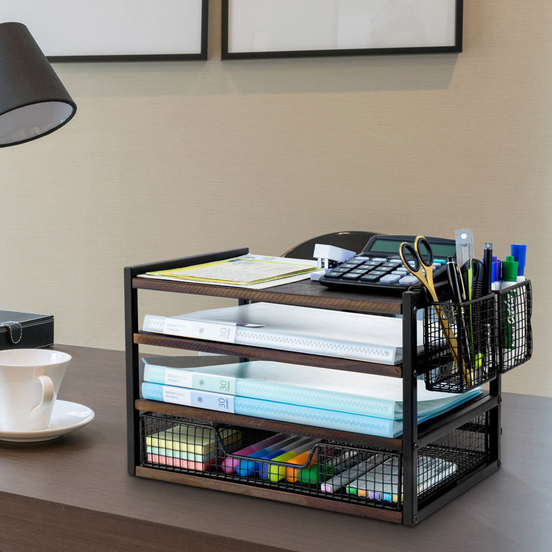 Metal Solid Wood Desk Organiser
