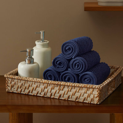 6-Piece 100% Cotton Quick Dry Diagonal Ribbed 6Pcs Washcloths Set, Navy