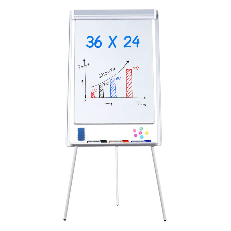 Tableau blanc magnétique à hauteur réglable 36 po x 24 po avec pince élastique