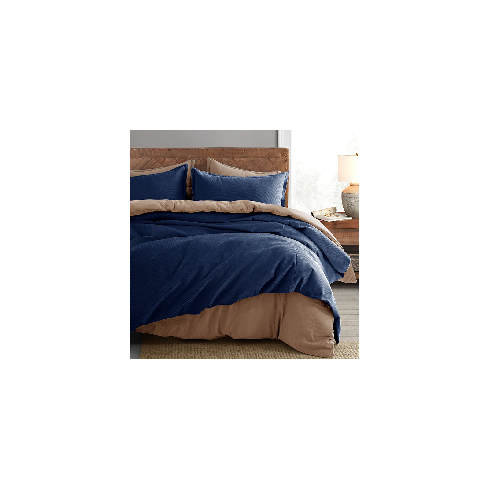 Neil Cotton Sateen Duvet Cover Set, Supper King Duvet Cover + 2 King Pillowcases, Navy Blue