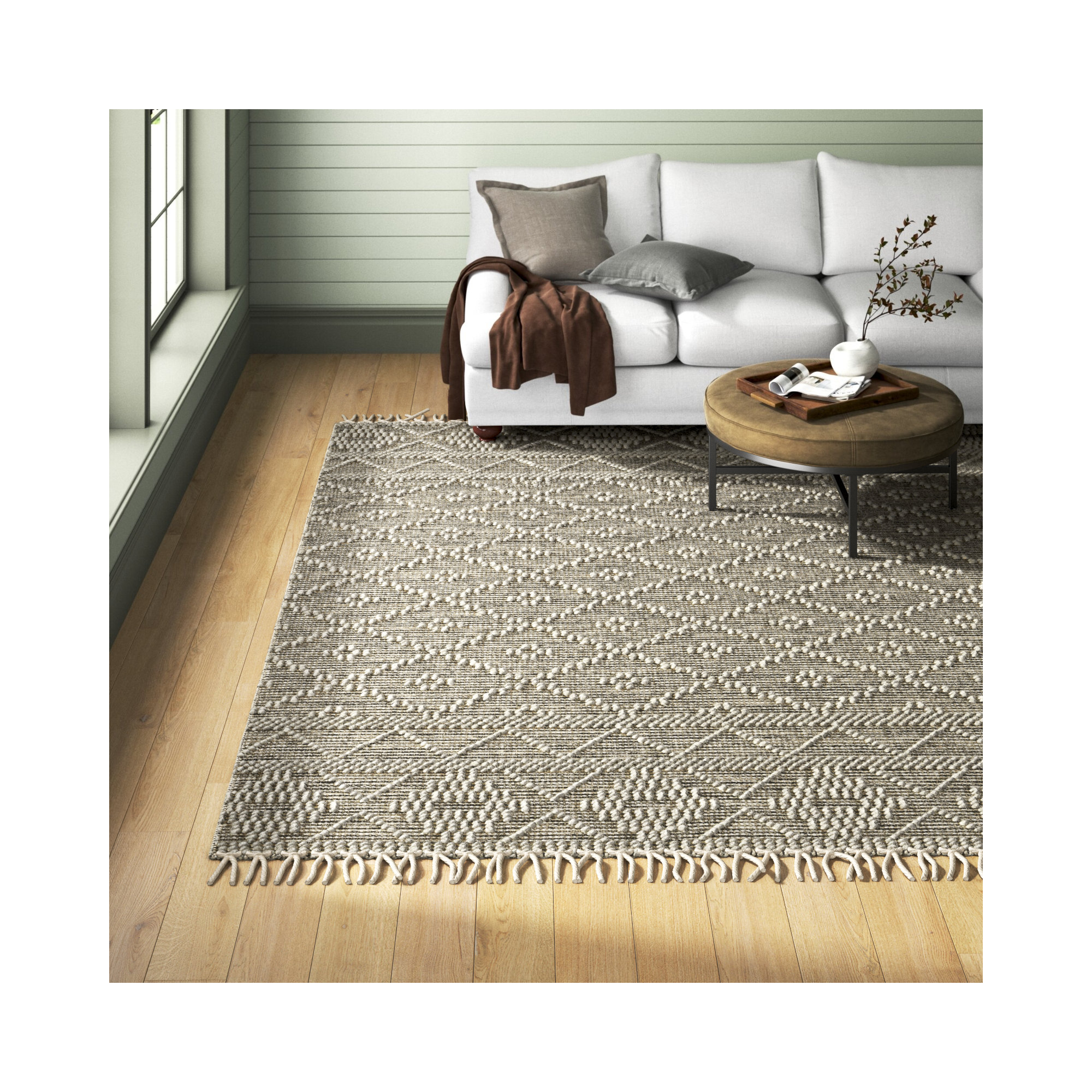Alyson Handmade Beige/Gray Rug, Rectangle 8' x 10'