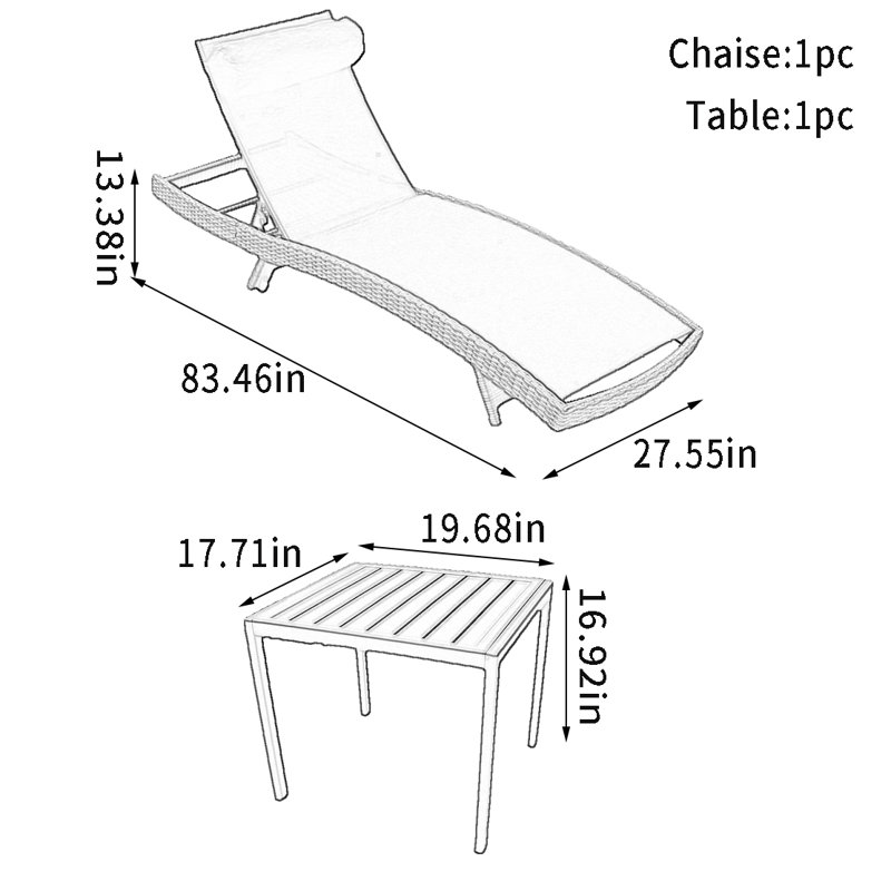 Handwoven PE Rattan Outdoor Lounge Chair Outdoor Wicker Chaise Lounge Set with Table