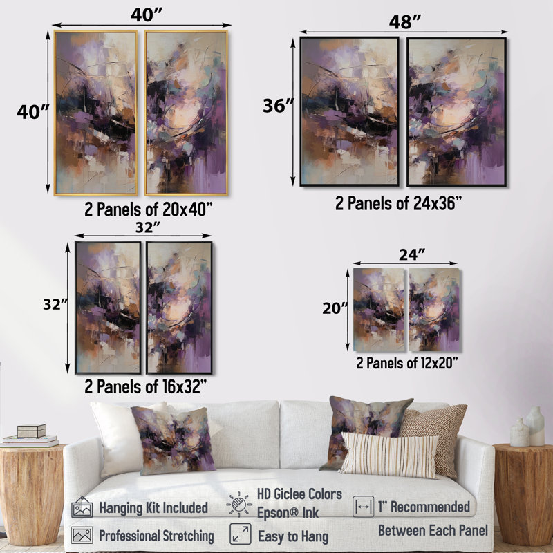 «Mauve Minimalims Enchantment» - art mural mauve, H 36 po x l 48 po, Impression encadrée flottante, Brun