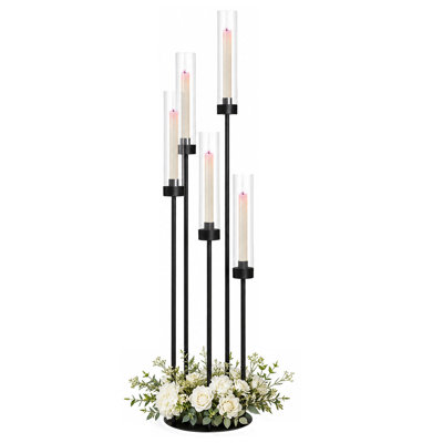 Bougeoir noir mat de 101 cm (39,8 po) de hauteur avec abat-jour en acrylique pour la décoration du foyer du salon, de la salle à manger et pour l'Halloween (bougies DEL non comprises).