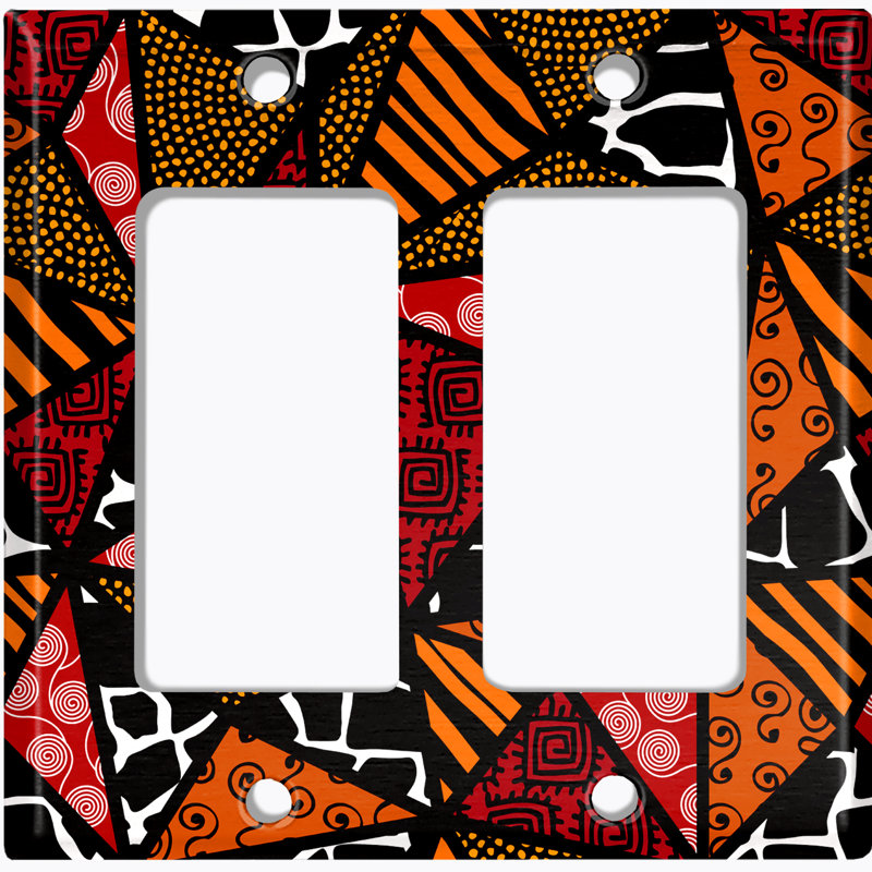 Couvercle de prise en métal pour interrupteur de lumière (motif safari tribal africain en verre coloré rouge / noir - bascule simple)