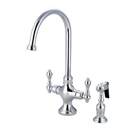 Classic Double Handle Single Hole Kitchen Faucet with Metal Lever Handles and Brass Side Spray Kingston Brass 