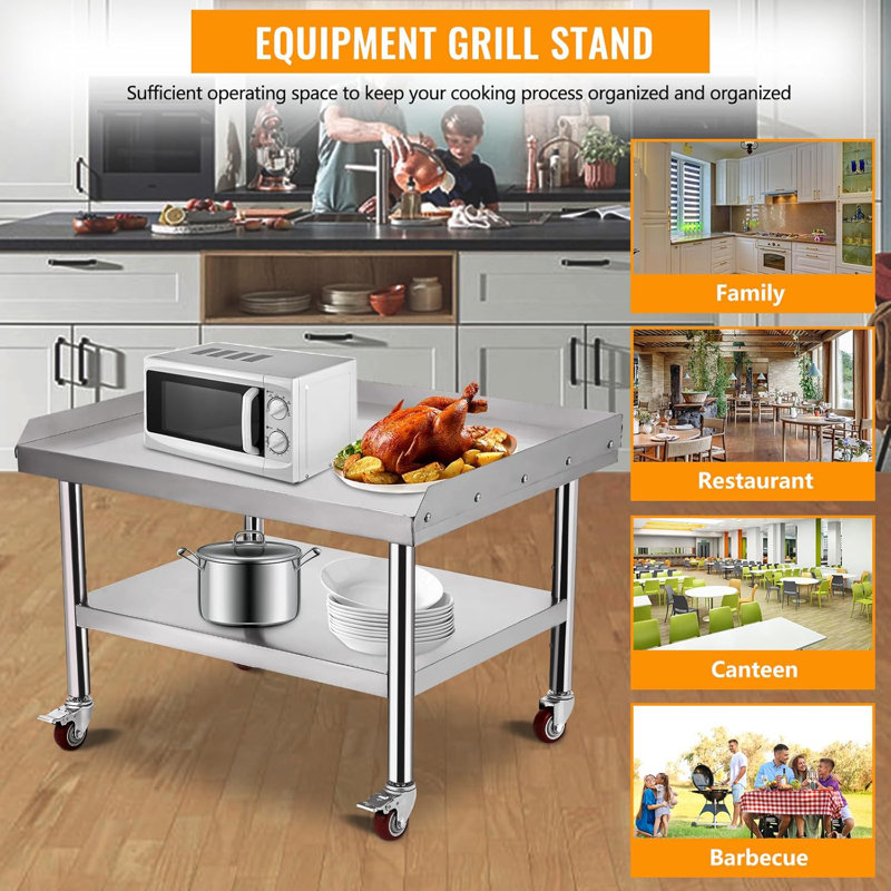 Table de barbecue 24 po x 24 po en acier inoxydable avec rangement réglable