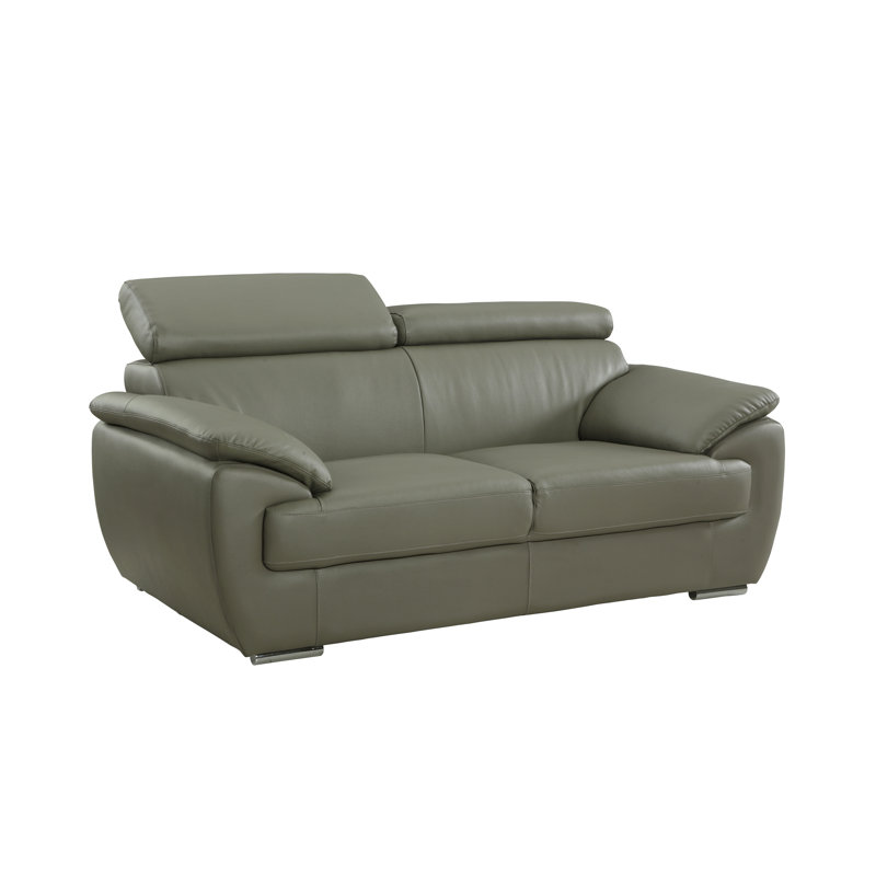 Aieshia Genuine Leather Pillow Top Arm Loveseat, Gray, 39" H x 69" W x 38" D