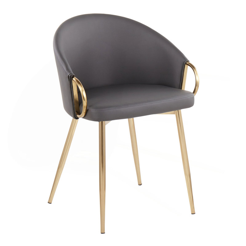 Chaise en métal et similicuir, Gris, Doré