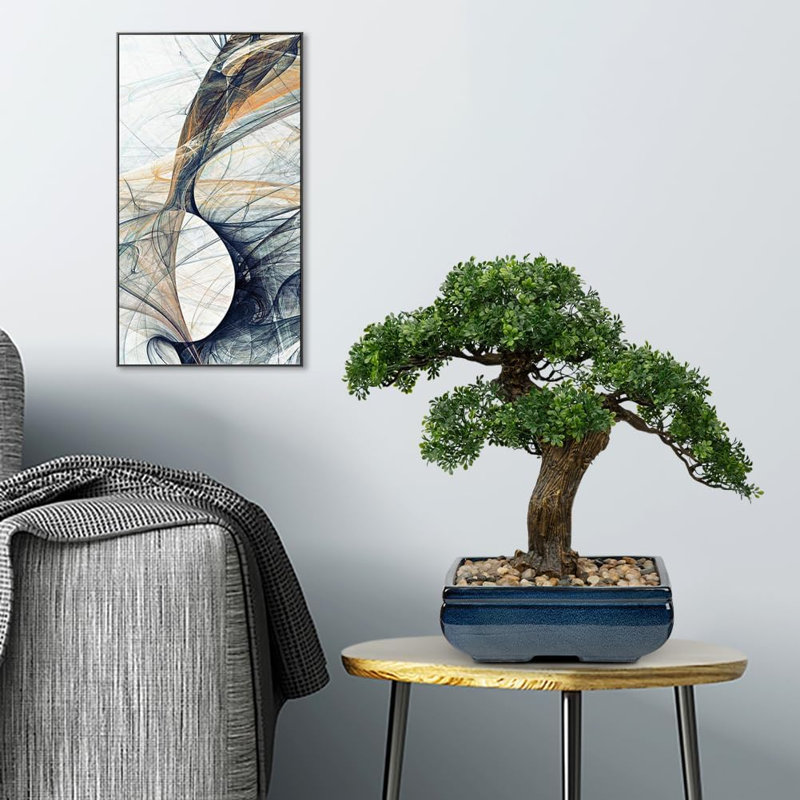 Genévrier artificiel avec pot en céramique carré bleu, décor de plante artificielle de table