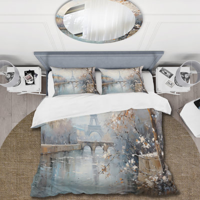 Winter Paris Eiffel Tower City Charm I - Cityscapes Duvet Cover Set - Microfiber Polyester