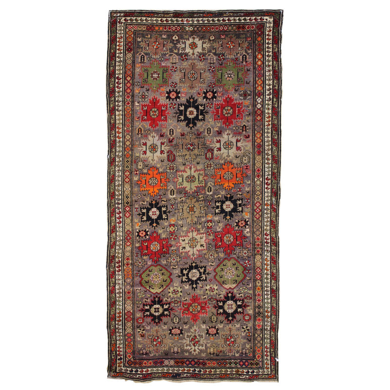 Tapis de couloir gris unique en laine noué à la main de style années 1950 de 5 pi x 10 pi 2 po Karabagh