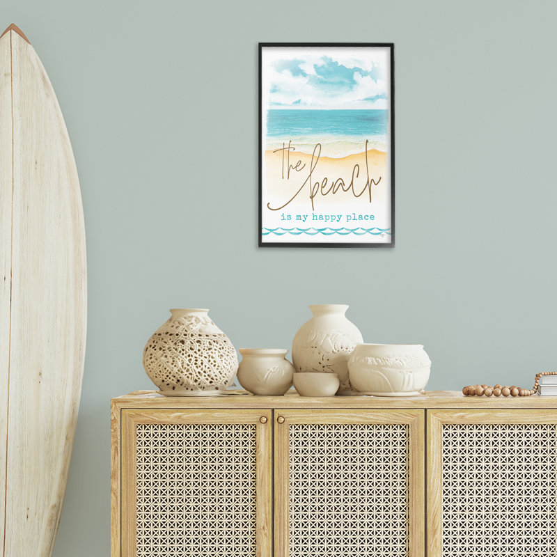 «Beach is Happy Place», estampe numérique par Mollie B., Giclée encadrée noir minuit, H 24 po x l 16 po