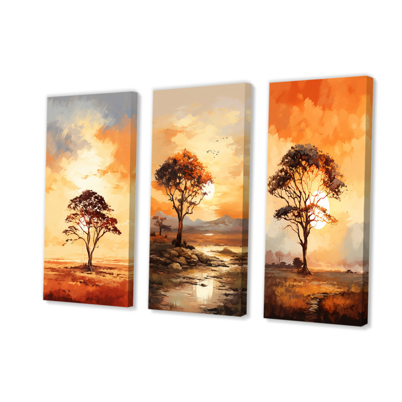 Arbre africain - Essence d'arbre africain, ensemble de 3, H 28 po x l 36 po, Toile tendue