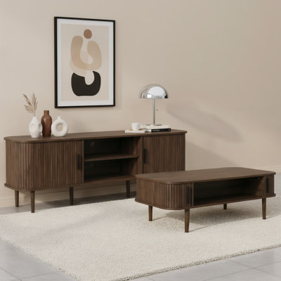 Winette 2-Piece 67.7" TV Stand and 47.2" Coffee Table Set with Sliding Tambour Doors