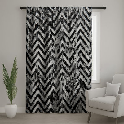 Rideaux noirs et blancs à motif de chevrons, voilages et voilages occultants - 1 panneau