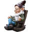 Décoration de statue de gnome de jardin sans visage buvant du café, ornement de figurine pour la cour intérieure / extérieure (brun)