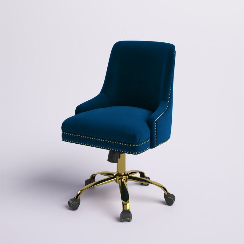 Chaise de travail inclinable et pivotante Clyde, Velours bleu marine