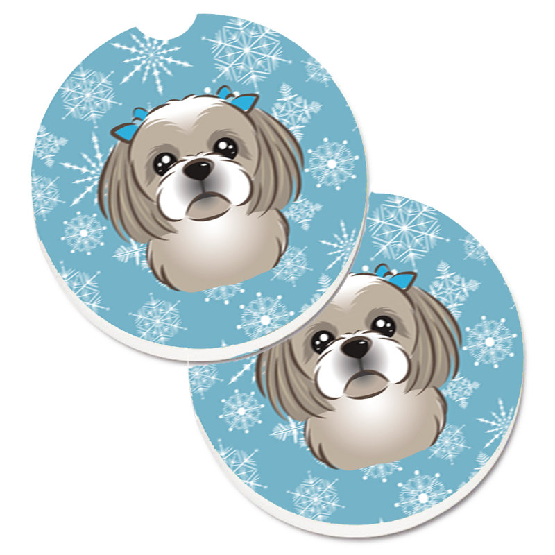 Sous-verre de voiture de neige, Shih Tzu gris et argenté