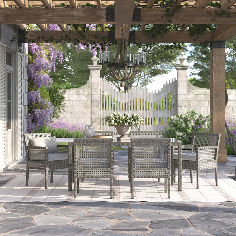 Aura 7-piece Wicker Rattan Outdoor Patio Set, Gray