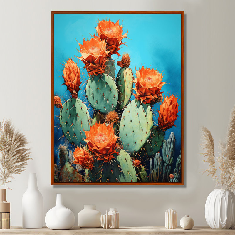 Cactus bleu et bronze II - cactus, 32" H x 16" W, Natural Floater Framed