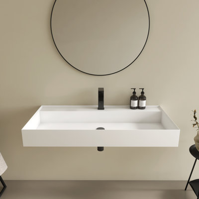 Meuble-lavabo mural 39 po, meuble-lavabo flottant moderne en résine de pierre avec trou de robinet simple